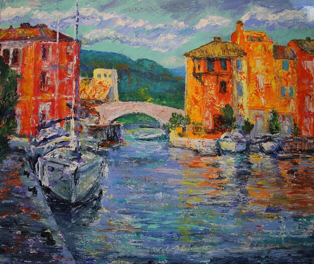 Foto pittura d'arte di port grimaud in francia