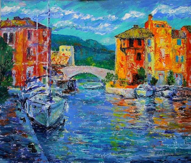 Art painting of Port Grimaud  in France