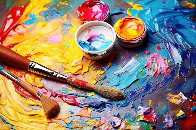 다채로운 혼합 페인트 를 가진 미술 패