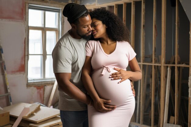 Photo the art of parenthood african couple embraces home remodeling and anticipation of new family