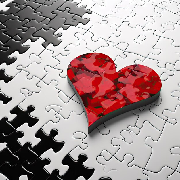 Photo art photo black and white puzzle red heart from puzzles in the center holiday world heart day