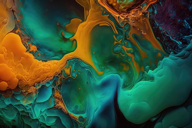 Art photography of abstract fluid art painting with alcohol ink blue and gold colorsGenerative AI