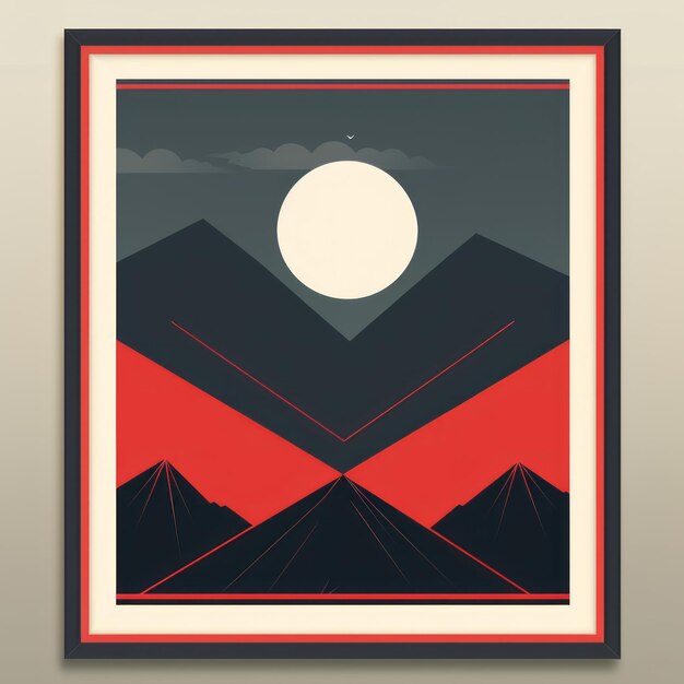 Photo an art print of mountains and a full moon