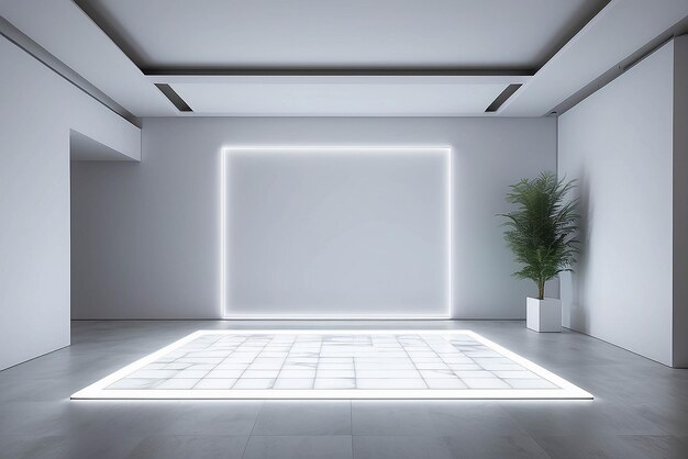 Photo art in a room with reactive led floor panels mockup with blank white empty space for placing your design