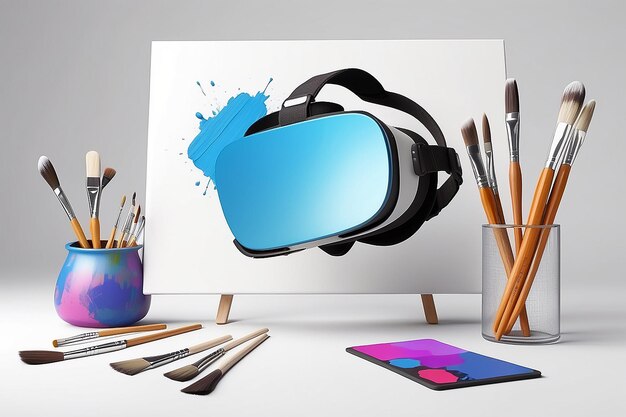 Photo art school vr class paint with 3d brushes in blank mockup