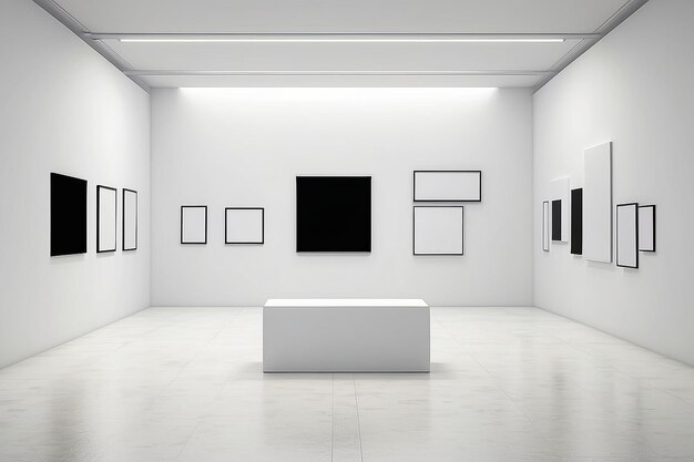 Искусство в простоте Минималистская галерея Сцена макета с пустыми белыми стенами