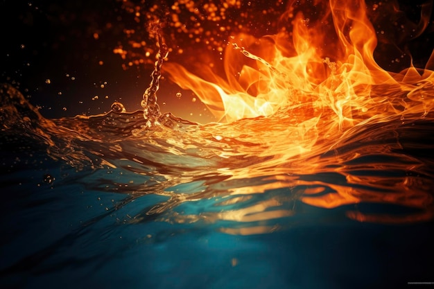 art of splash explosion and busting in concept of fire meet the water