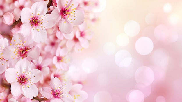 Art Spring border background with pink blossom Generative Ai