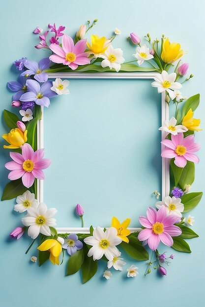 Art spring flowers frame background