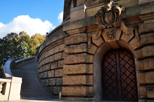 Art statue of water fountain for German people visit in Mannheimer Wasserturm Water tower gardens in Friedrichsplatz square public park at Mannheim on November 8 2016 in Baden Wurttemberg Germany