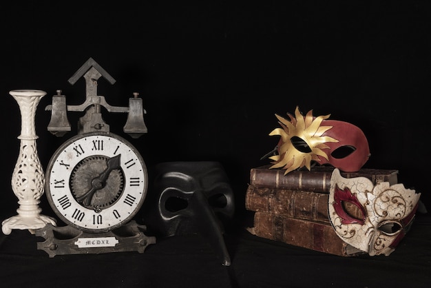 Art still life over old wooden desk