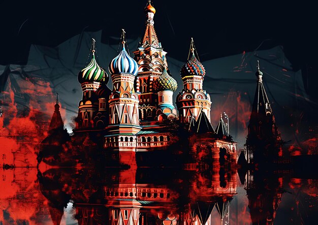 Photo art stock the shangrila of russia in the style of dark black and red