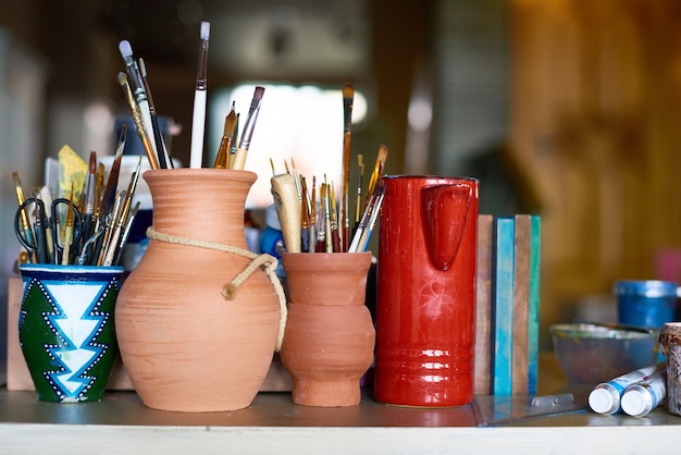 Photo art supplies in pottery studio