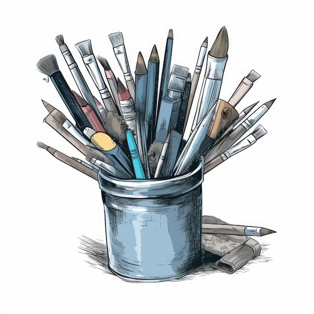 Art supplies vector illustratie voor t-shirt getekend in adobe illustrator