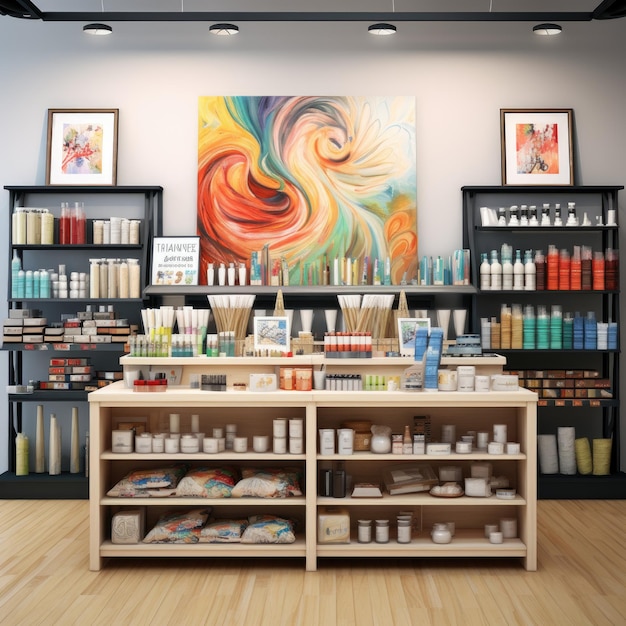 Art supply store with creative product displays