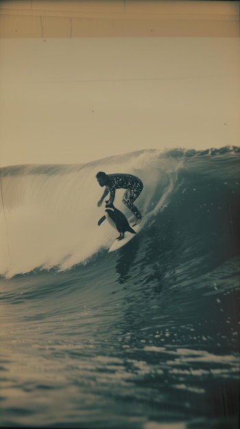 An Art of Surfer Riding a Wave In Beautiful Sun