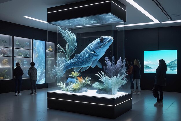 Photo art on a transparent oled window display with motion tracking mockup