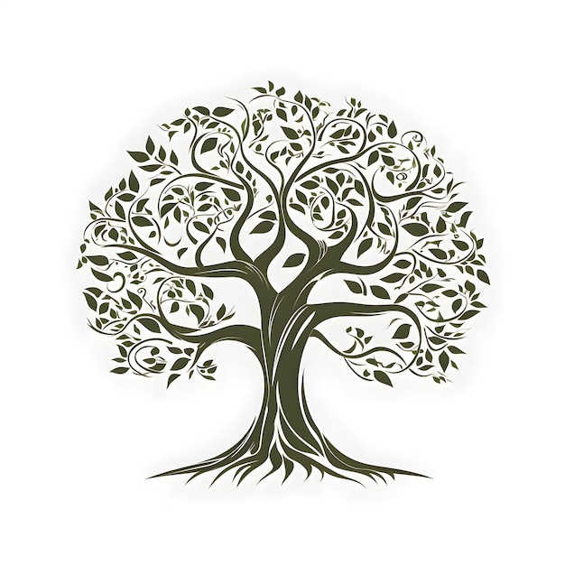 Art tree silhouette isolated on white background Hand drawn vector illustration