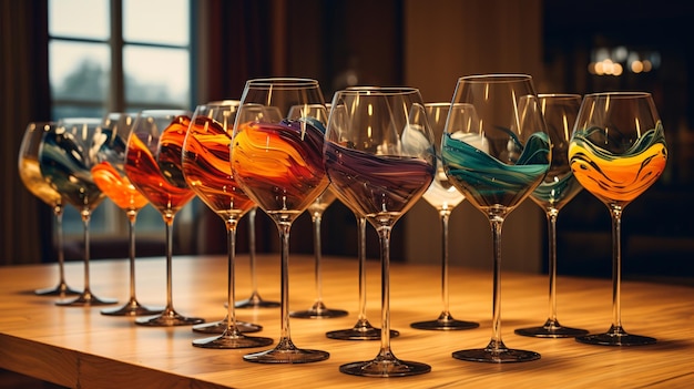 Art wine glasses on the table