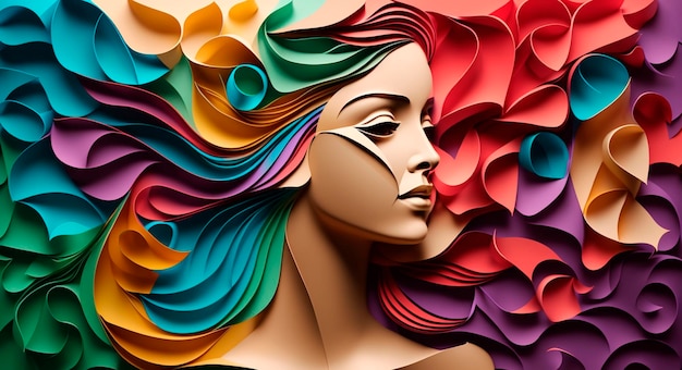 Искусство с бумагой счастливая женщина с цветами Специальное предложение к женскому дню Generative Ai