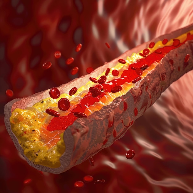 사진 동맥 경화 (atherosclerosis) - 동맥에서 콜레스테롤 플라크 형성에 대한 과정, 심혈관 건강에 대한 그 의미와 적극적인 단계