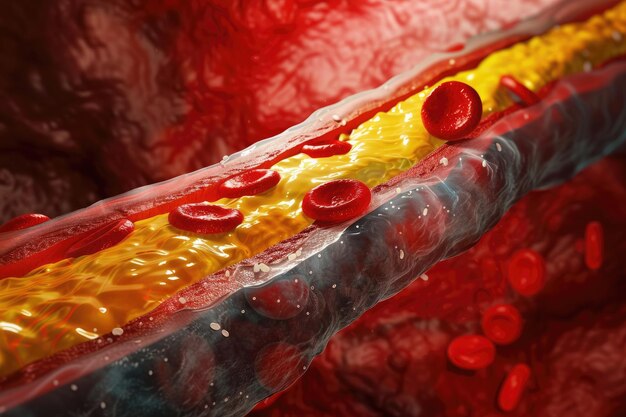 사진 동맥 경화 (atherosclerosis) - 동맥에서 콜레스테롤 플라크 형성에 대한 과정, 심혈관 건강에 대한 그 의미와 적극적인 단계