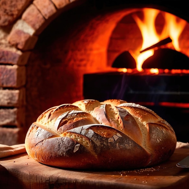 Photo artesenal resh baked bread from traditional old fashioned wood fired oven