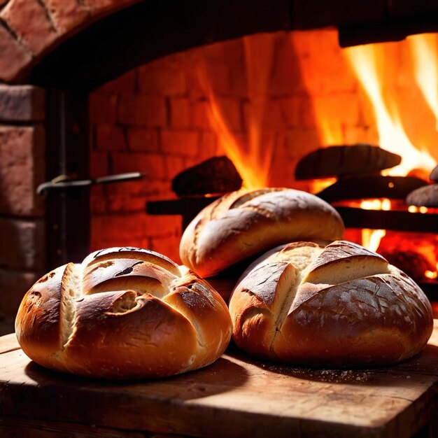 Artesenal resh baked bread from traditional old fashioned wood fired oven