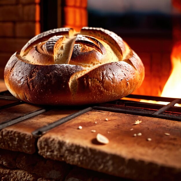 Artesenal resh baked bread from traditional old fashioned wood fired oven