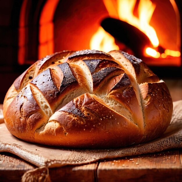 Artesenal resh baked bread from traditional old fashioned wood fired oven