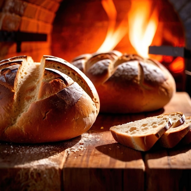 Artesenal resh baked bread from traditional old fashioned wood fired oven