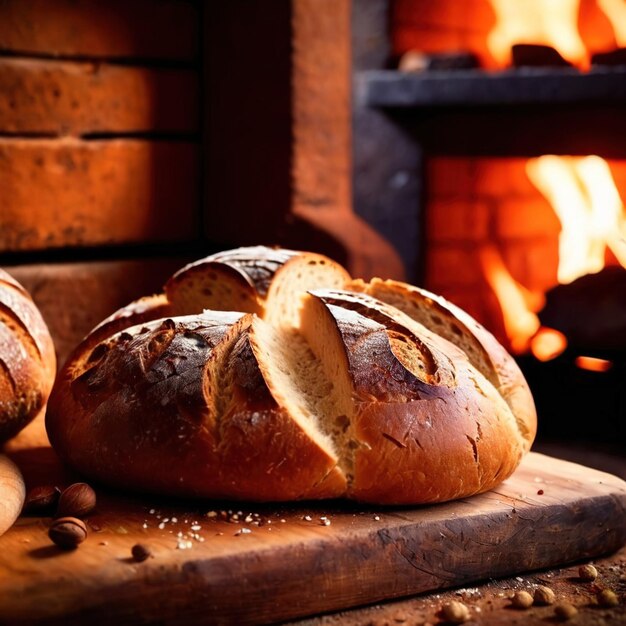 Artesenal resh baked bread from traditional old fashioned wood fired oven