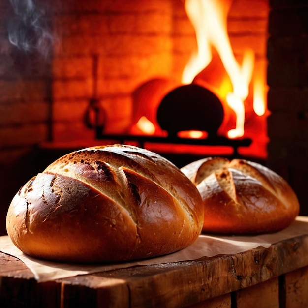 Photo artesenal resh baked bread from traditional old fashioned wood fired oven