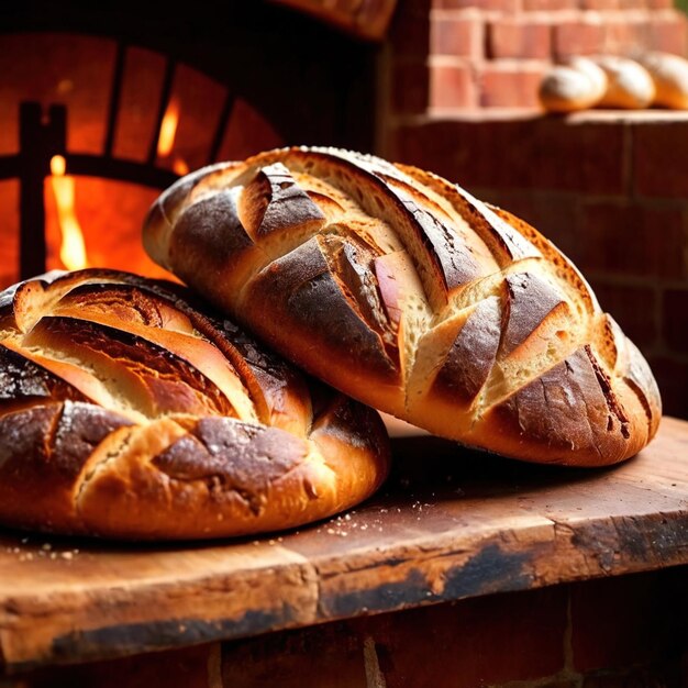 Artesenal resh baked bread from traditional old fashioned wood fired oven