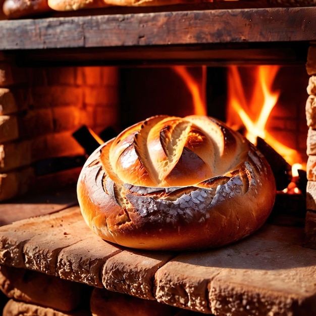 Photo artesenal resh baked bread from traditional old fashioned wood fired oven