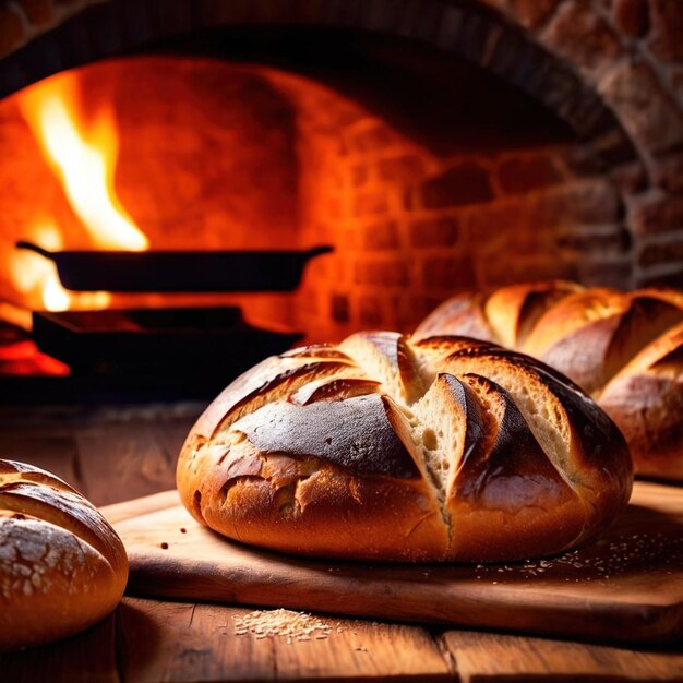 伝統的な古風の木焼きオーブンから作られたアーテセナル・レシュのパン
