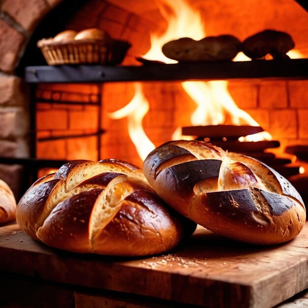 Artesenal resh baked bread from traditional old fashioned wood fired oven