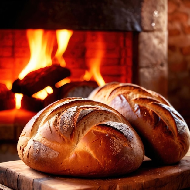 Artesenal resh baked bread from traditional old fashioned wood fired oven