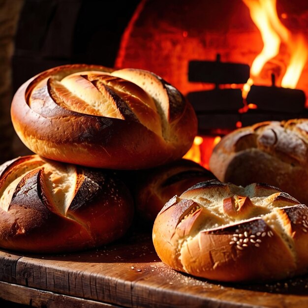 Artesenal resh baked bread from traditional old fashioned wood fired oven