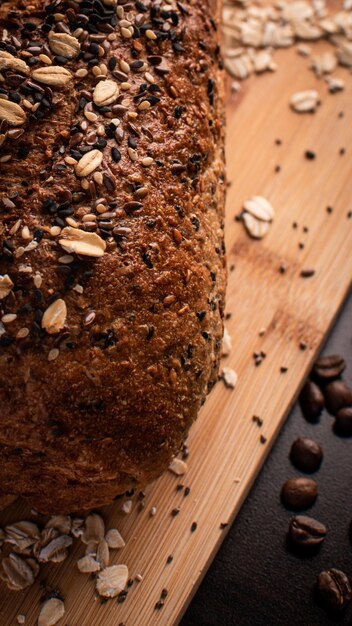 Artesian bread with grains and coffee