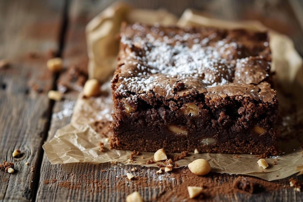 Photo artesian brownie with peanut and sugar