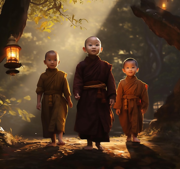 Artful Serenity Little Monks in AI Art