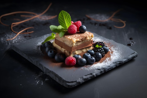 Artful Tiramisu Presentation on Slate