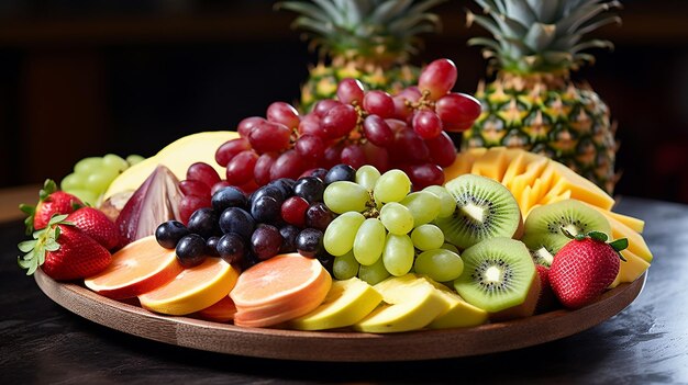 Photo artfully arranged fruit platter with grapes