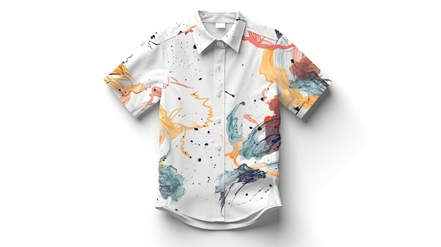 An artfully designed mockup of a shirt with custom print isolated on white background top view