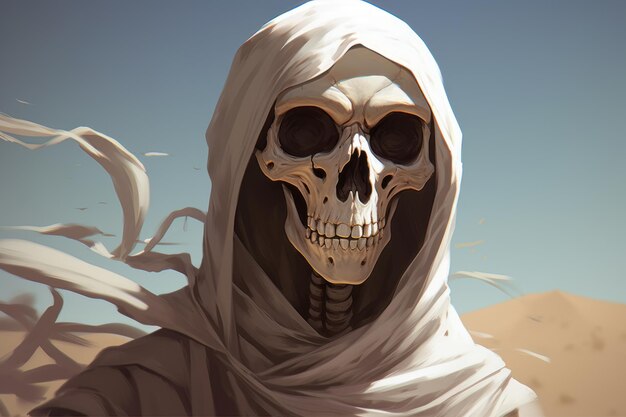 Artfully painted human skull amidst desert landscape Stunning Halloween depiction