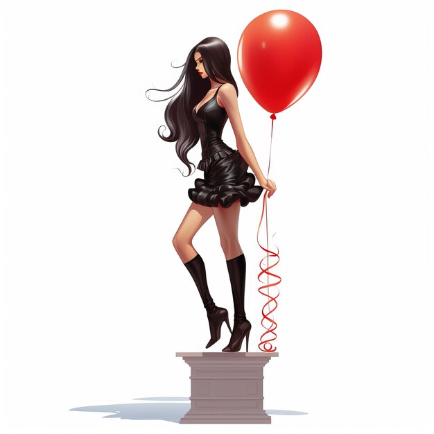 Artgerm-geïnspireerde illustratie van een meisje met een rode ballon