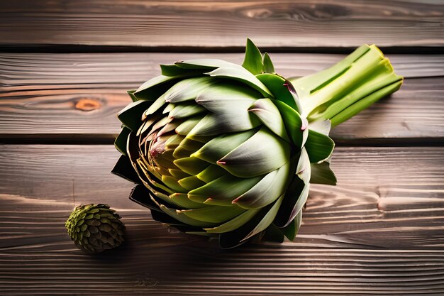 Photo artichoke close up fresh raw organic green artichokes closeup over wooden table healthy vegetaria