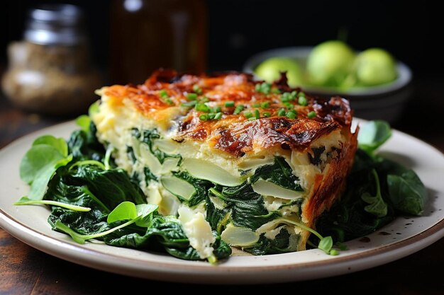 Foto quiche di carciofo e parmigiano con spinaci