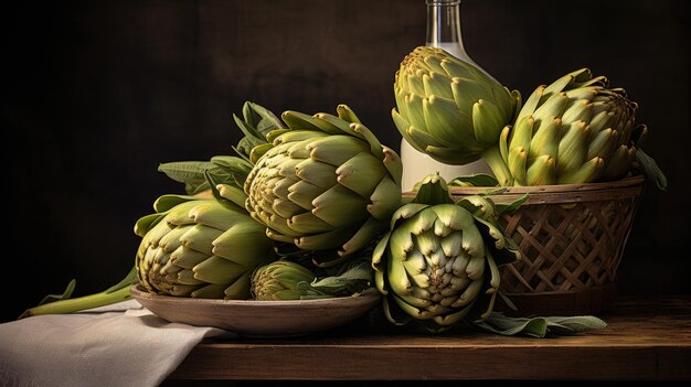 Artichokes on wood